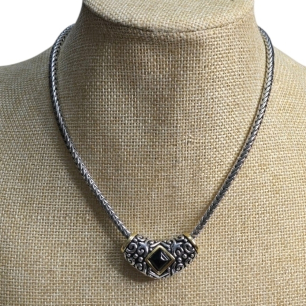 Vintage 90s Chunky Mixed Metals Silver and Gold Pendant Slide Necklace